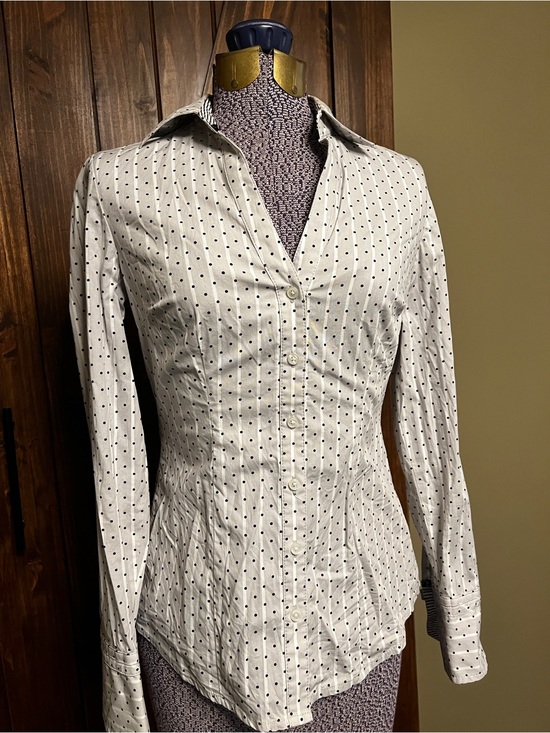 Express Tops - Express Black and White Striped & Polka Dot Blouse